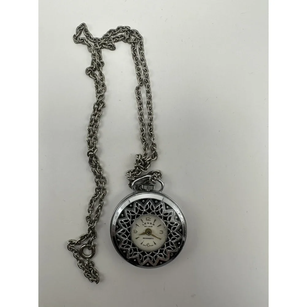 Lenga De Luxe Pendant Watch 34MM‎ Manual Wind Swiss Made Works Silver Tone A79